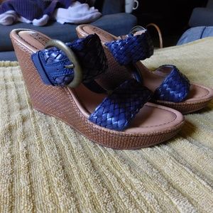 NEW Braided Buckle Navy Wedge Sandals